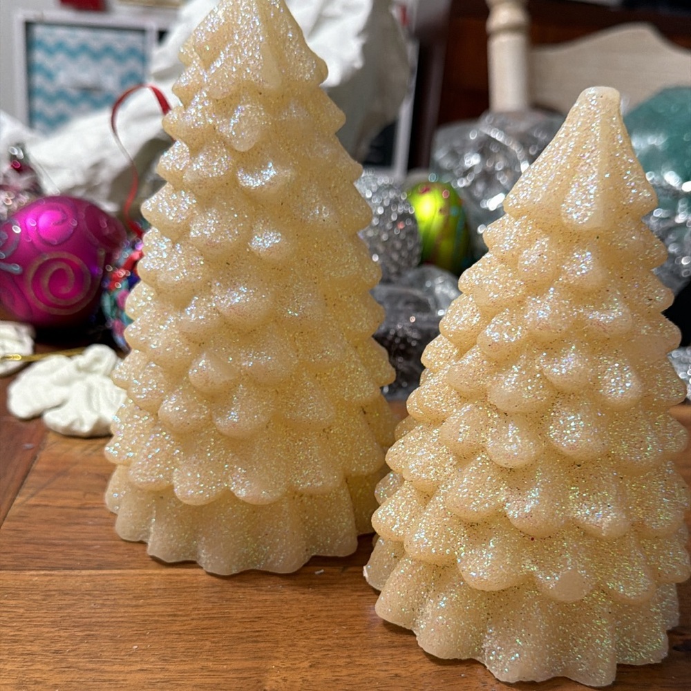 Set Of Two - Light Up Glitter Trees Decor